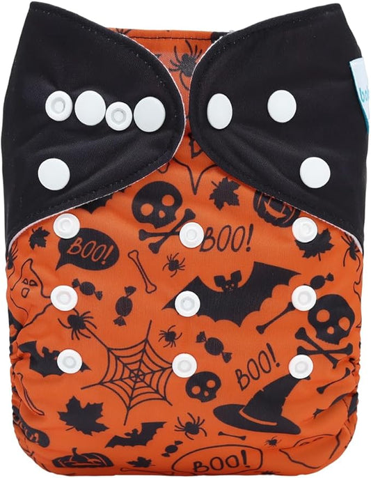 babygoal Halloween Cloth Diaper with Insert for Baby Boys and Girls 8-35lbs, Reusable Adjustable and Washable Nappy