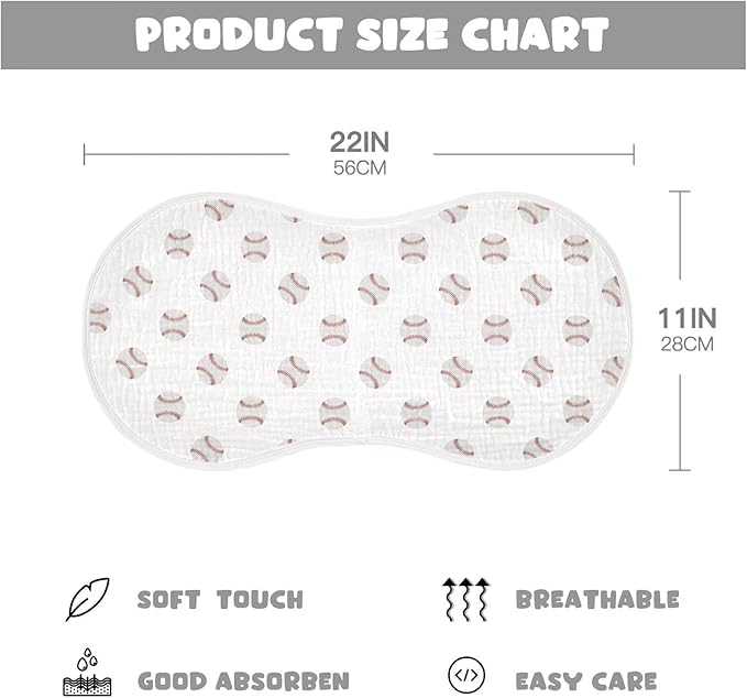 Cartoon Balls Baby Muslin Burp Cloths Set of 2 Red and White Baseball Patch Sports Muslin Washcloths Watercolor Milk Spit Up Rags Soft Newborn Towel for Unisex Boys and Girls, 22 x 11 Inch