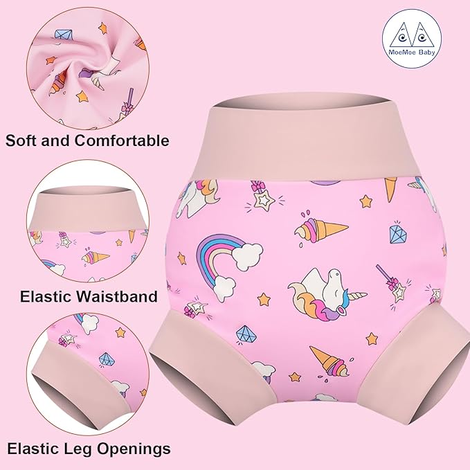 MOEMOE Baby Reusable Swim Diapers 3Pcs Comfortable Waterproof Baby Swim Diapers for Girls Swim Lesson 2T