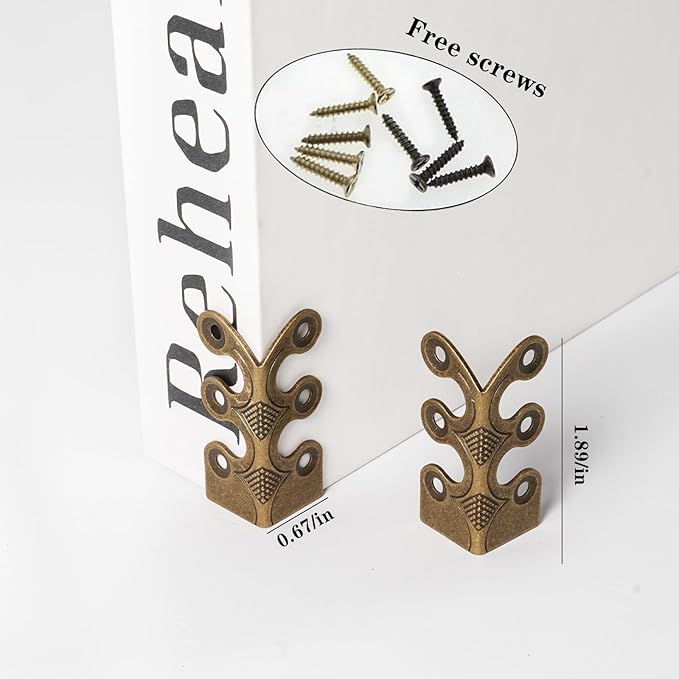 4 Pcs Solid Brass Baseboard Corner Protectors, Vintage Metal Skirting Board Corner Protectors, Table Corner Edge Cover Safety Bracket with Screws. (Bronze)