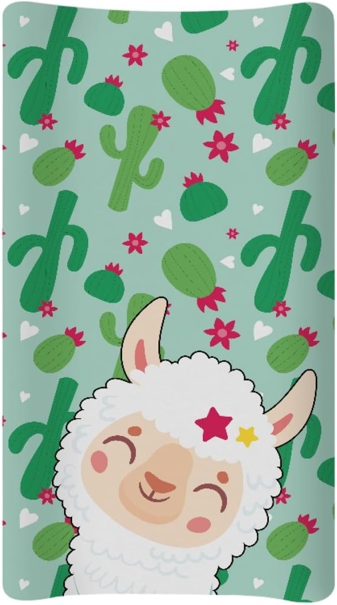 GOSTONG Girls Boys Changing Pad Cvoer with Cactus Alpaca Elastic Soft Changing Mat Sheets Fits 32"x16" Diaper Changing Table, Lightweight & Machine Washable