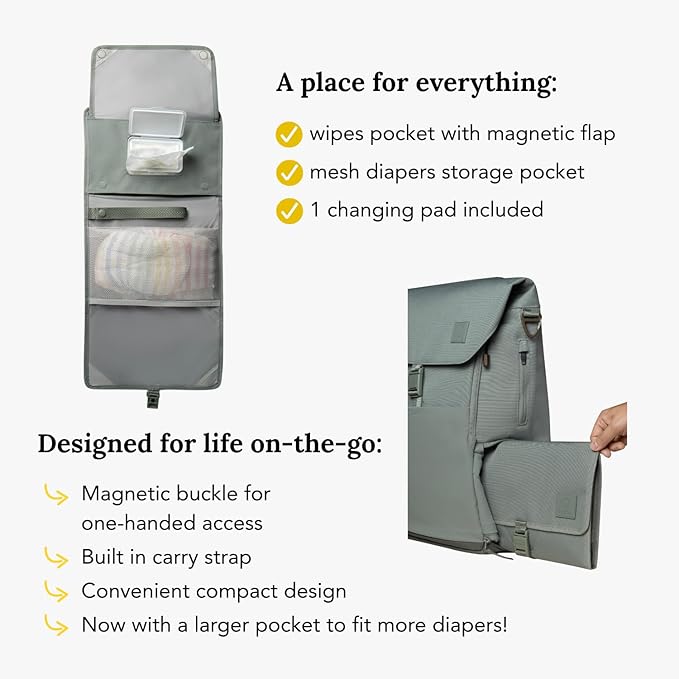 Huhu Baby Changing Wallet – Compact, Portable Diaper Changing Pad for Travel – Easy to Clean, Foldable Changing Mat – Must Have Diaper Bag Accessory for New Parents (Outdoorsy Sage)