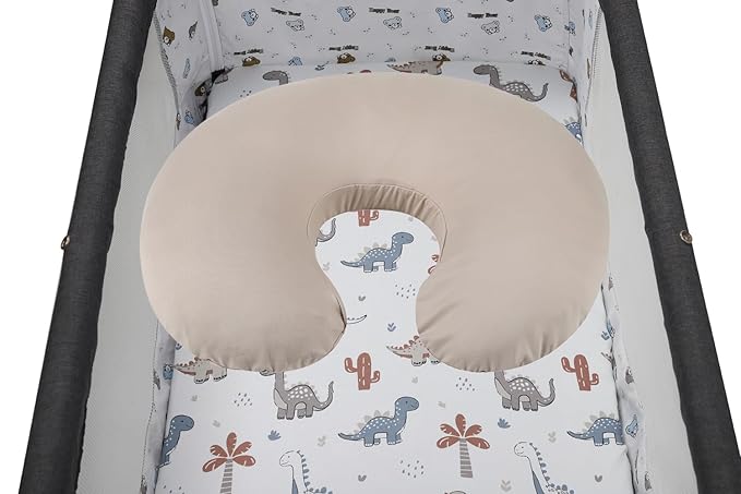 Nursing Pillow Cover Set 3 Pack Nursing Pillow Slipcovers for Moms Breastfeeding Moms, Ultra-Soft Stretchy Fit Standard Nursing Pillows Cream/Brown/Dinosaur