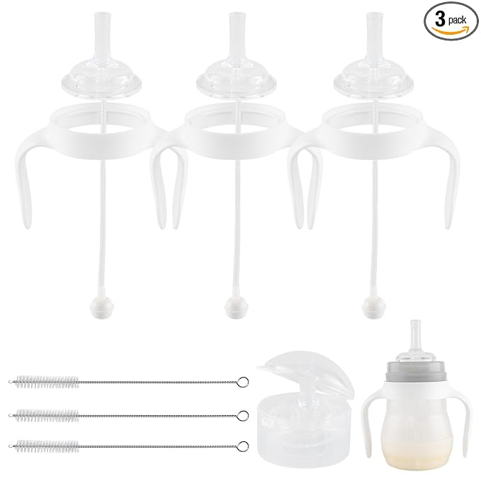 Straw Cup Conversion Kit for Mam Bottles, Spill-Proof Transition Kit with Silicone Straw Nipple, Weighted Straw, Handle, 3 Pack, 6m+