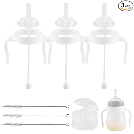 Straw Cup Conversion Kit for Mam Bottles, Spill-Proof Transition Kit with Silicone Straw Nipple, Weighted Straw, Handle, 3 Pack, 6m+