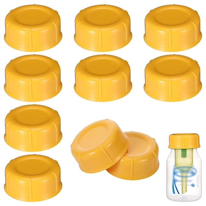 10Pcs Narrow Baby Bottle Caps Compatible with Dr Brown's, Medela, Ameda, Travel Bottle Caps Replacement Parts for Dr Brown, Storage Baby Bottle Lids with Sealing Gasket BPA Free Leak Proof (Orange)