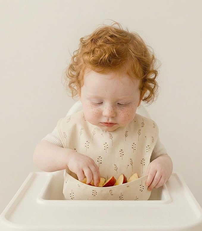 3-Pack Waterproof Baby Bibs for Eating - Mess Proof Lightweight Toddler Feeding Bibs with Large Food Catcher, Food-Grade Baby Eating Essentials, Easy to Put On & Clean(Retro Floral)