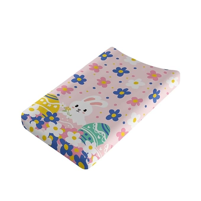 Easter Eggs Changing Pad Cover Baby Girls Boys Pink Diaper Change Table Sheet Rabbit Cover Soft Stretchy Changing Table Covers Mat Sheet Cover Soft Breathable