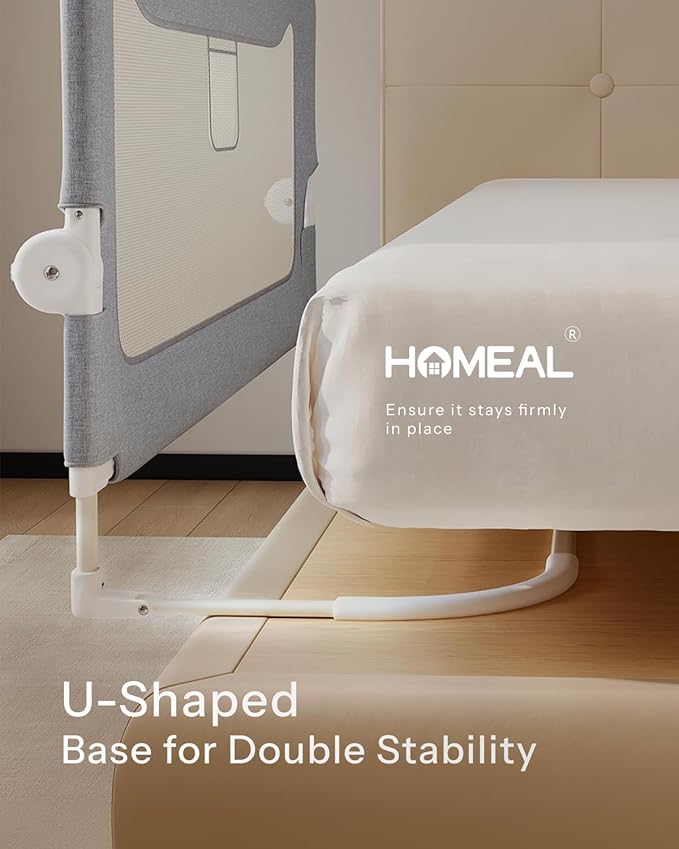 HOMEAL Bed Rail for Toddlers，32" x 26" Grey, Foldable Tall Baby Bed Rail Guard for Easy Use and Storage, U-Shaped Base Width Increased by 4", Suitable for Twin, Full, Queen, King Size Bed