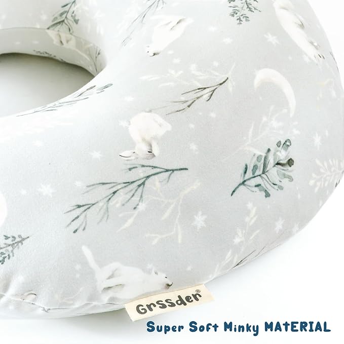 GRSSDER Nursing Pillow Cover, Stretchy Ultra Soft Minky Breastfeeding Pillow Covers, Fit Most Nursing Support Pillows for Breastfeeding, Comfortable Cozy Safe Pillow Cover, Snow Wolf