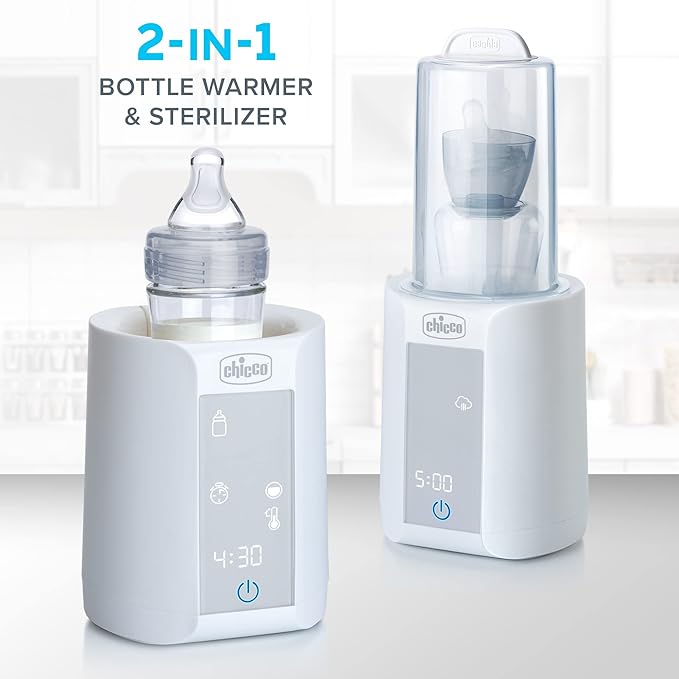 Chicco Digital Bottle Warmer & Sterilizer for Baby Bottles, Baby Food Jars, and Milk Bags | Eliminates 99.9% of Germs | 4 Heating Options | Digital Touchscreen | Automatic Shut-Off & Sound Alert