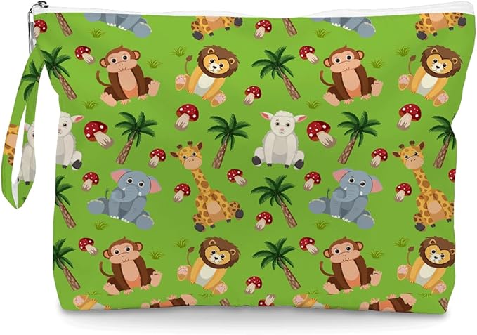 Wet Dry Bag, Wet Bag for Swimsuit, Diaper Sunscreen Large Zipper Pouch Waterproof Pouch, Beach Bags for Women, Jungle Cartoon Animal Patterns, Gifts for Ladies Girls Friends Colleagues and Sisters