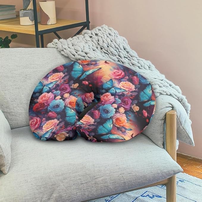 Blue Morpho Butterfly Stretchy Nursing Pillow Covers Colorful Rose Soft and Comfortable Fits On Standard Infant Nursing Pillows Oil Painting Butterfly for Baby Boy Girl
