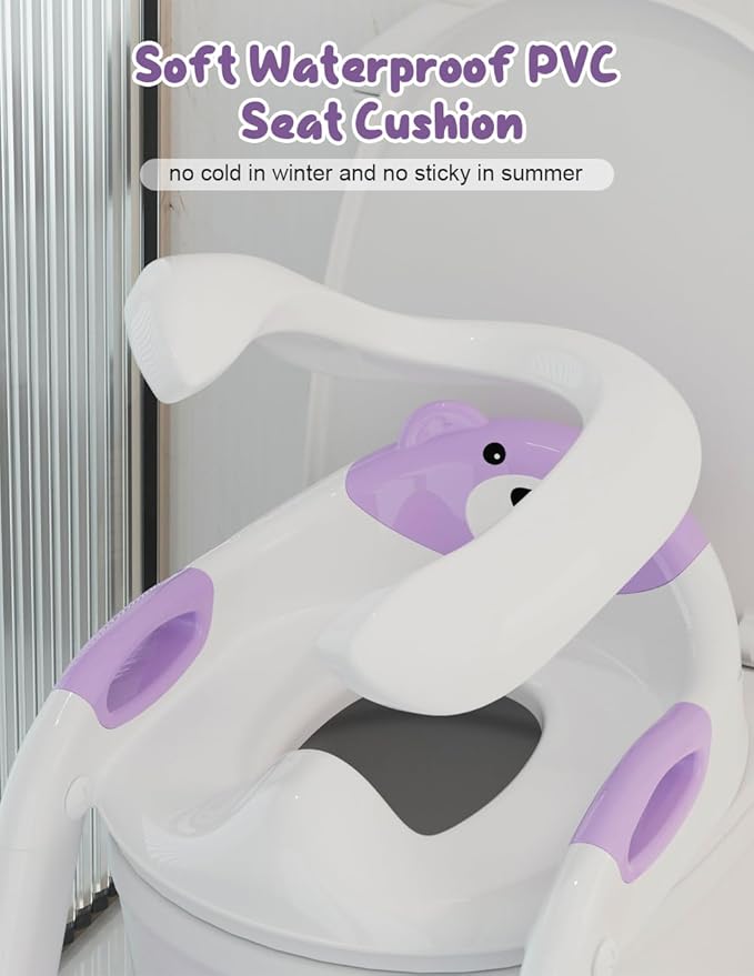 Potty Training Seat with Step Stool, Toddler Potty Training Toilet Seat with Non-Slip Step Splash Guard Safety Handles and Waterproof Cushion, 2 In 1 Toddler Potty Seat