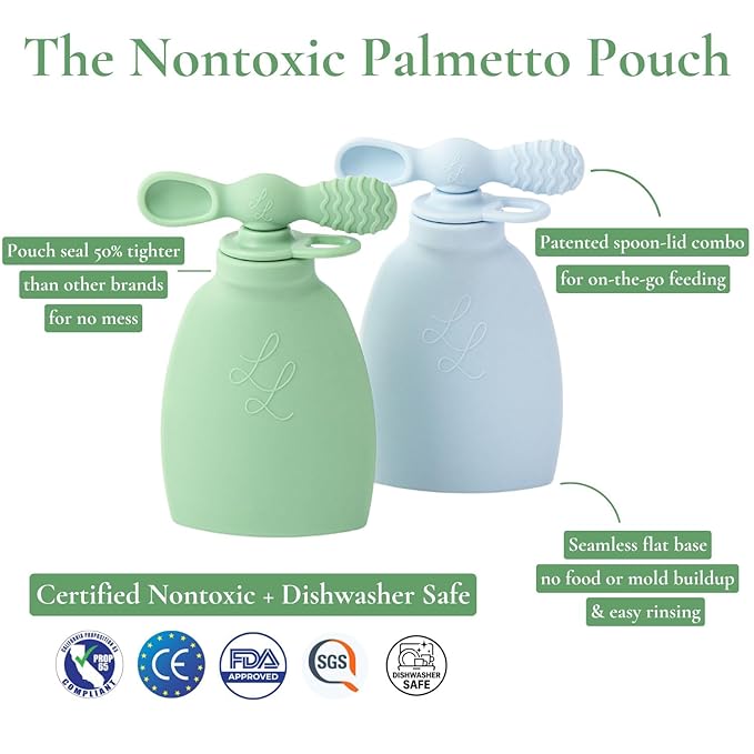 Nontoxic Reusable Baby Food Pouches - Premium Food Grade Silicone - BPA & PFAS Free - Leak-Proof Design - Easy to Clean and Dishwasher Safe (Pink)