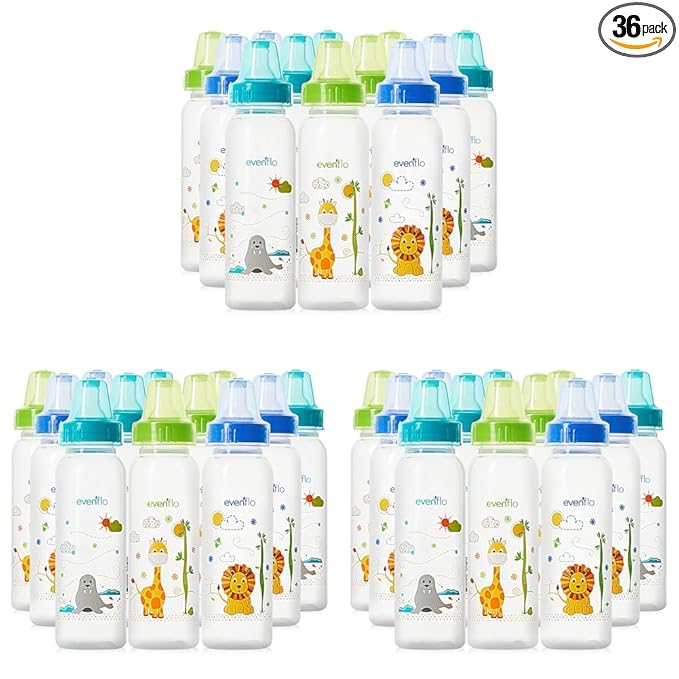 Classic Prints Polypropylene Bottles for Baby, Infant and Newborn - Blue/Green/Teal, 8 Ounce (Pack of 36)