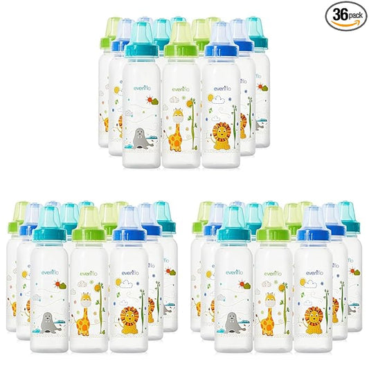 Classic Prints Polypropylene Bottles for Baby, Infant and Newborn - Blue/Green/Teal, 8 Ounce (Pack of 36)