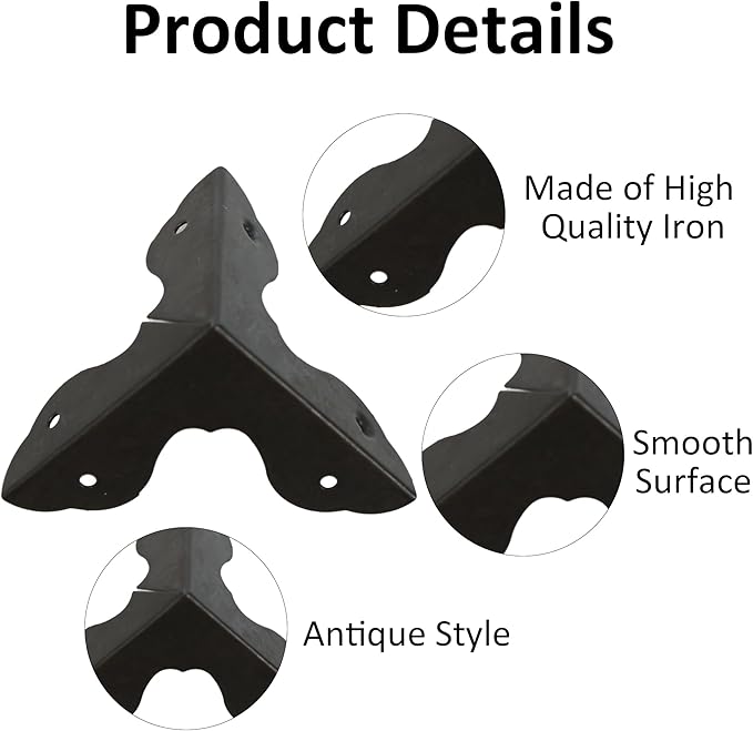 24PCS 1.3” Metal Box Corner Protector, Black Triangle Edge Decorative Case Corner Edge Guard Protector Metal Cabinet Table Edge Cover