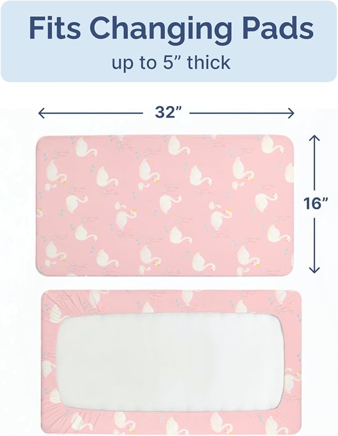 Changing Pad Cover - Pack of 2 Soft Unisex Diaper Change Microfiber Table Sheets - Fits 32"x16" Contoured Pad - Changing Pad Cover for Baby Boys and Girls - Snug, Machine Washable - Oeko-Tex, Swans