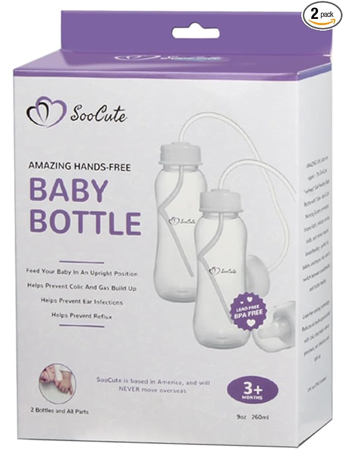 Hands-Free Baby Bottle - Anti-Colic Nursing System 9 oz Baby Bottle with Fast Flow Nipple/Teat 3m+ with Tube Straw Feeding System for Toddler 1 Year+ (2 Bottles - Soo Cute)