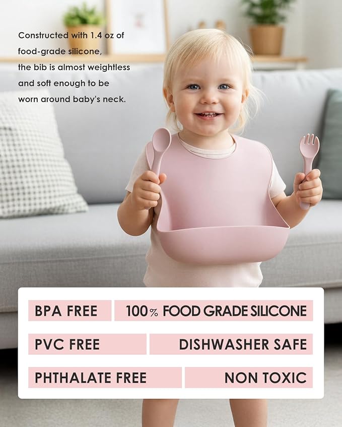 Tiny Marvels Silicone Bibs for Babies with Food Catcher Pocket, Adjustable Waterproof Feeding Bib for Infants & Toddlers, Soft BPA-Free Easy Clean Bib for Everyday Meals