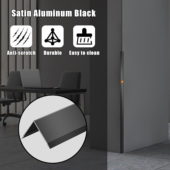 Aluminum Alloy Black Corner Guards 6PCS Thickness Wall Corner Protectors for Walls Right Angle Corner Protectors Guards L Shaped Metal Protectors 90° Angle, Corner Guards 19Ga (0.6x0.6X48.0 Inch)