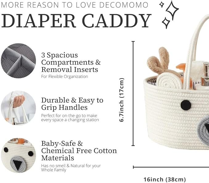 DECOMOMO Teddy Bear Basket, Mother's Day Diaper Caddy Basket, Baby Baskets for Baby Shower (Animal, Large)