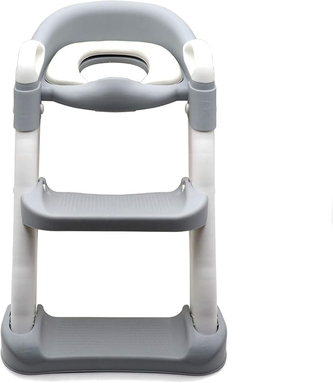 Classic Potty Training Toilet Ladder Seat With Upgraded Cushion Step Stool Ladder Toilet Trainer for Baby Toddler Kids Children In Gray [P/N: ET-BABY002-GRAY-C]