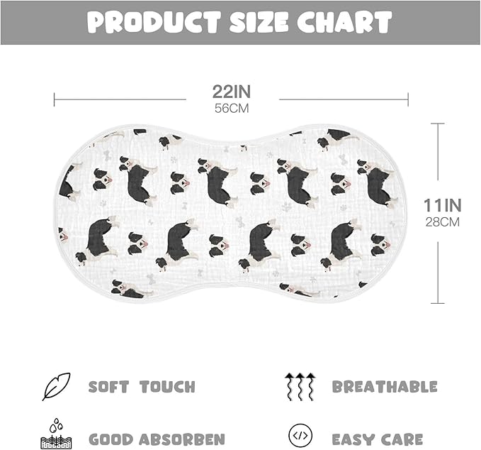 vvfelixl Baby Burp Cloths Border Collie Black Baby Newborn Cotton Burping Cloths Set Baby Washcloths 4 Pack