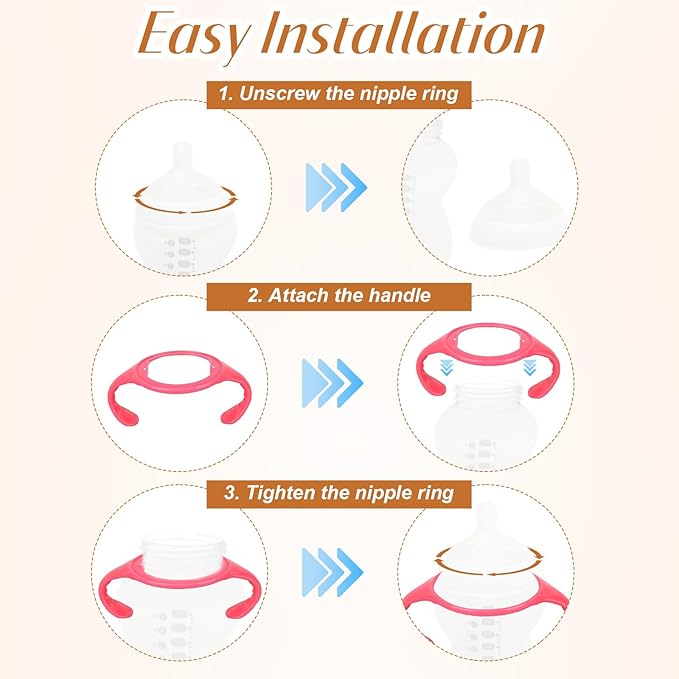 4pcs Baby Bottle Handles for Tommee Tippee, Ergonomic Non-Slip Grip BPA-Free Bottle Holder for Newborn Infant Hands Free Feeding (Pink)