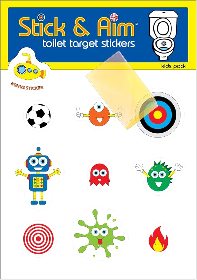 Kids Pack - Toilet Target Stickers with Sticker Applicator Smoothing Tool, Potty Stickers for Potty Training, Toilet Targets for Potty Training Boys. Toilet Stickers for Boys Aim.