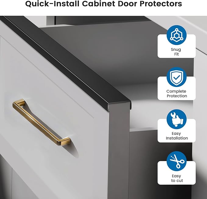 6 Pack 18" Length Cabinet Door Protector Edge Guard, 3/4" Thick Slip-On Cabinet Edge Protector, Plastic Edge Protectors for Kitchen Cabinet Trash Drawer, Black