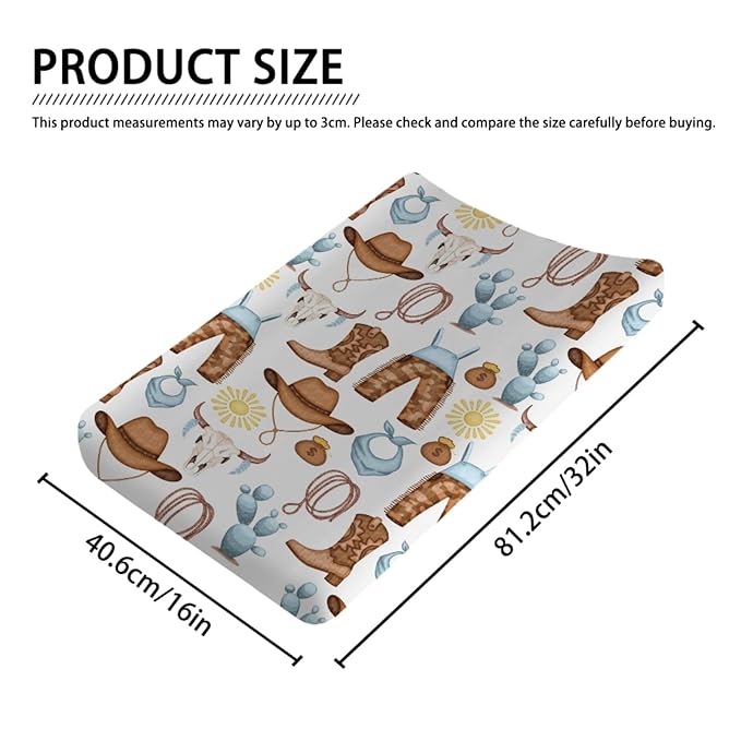 Baby Western Cowgirl Cowboy Changing Pad Covers for Boy Girl 32''x16'' Desert Cowboy Hat Boot Sun Cactus Fitted Diaper Changing Table Pad Sheets Soft Breathable Baby Change Table Mat