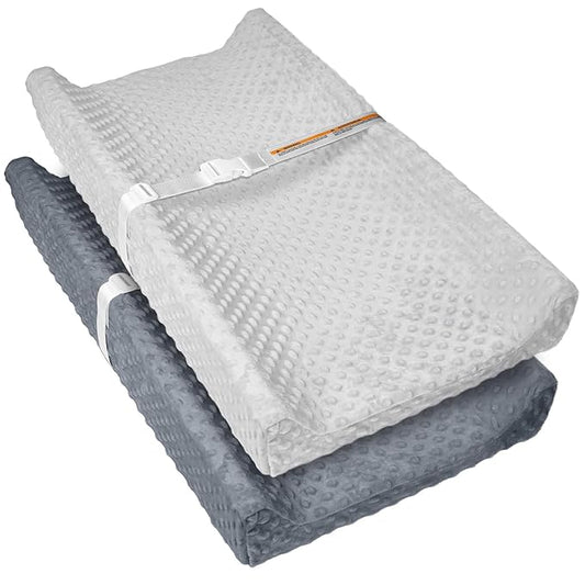 2 Pack Baby Changing Pad Covers, Super Soft Plush Dot Diaper Changing Table Covers Fit 32x16 Inch Changing Table Pad