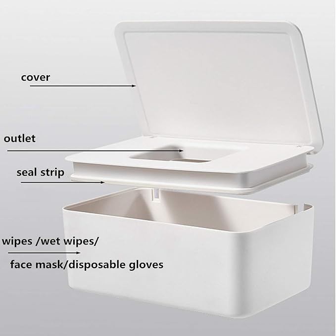 DEF Wipes Dispenser, Polypropylene Baby Wipes Case Sealed Keeps Wet Tissue Fresh Flushable Case Holders Easy Open and Close Non-Slip for Desk Office Dorm Kitchen Washroom Vanity (White)