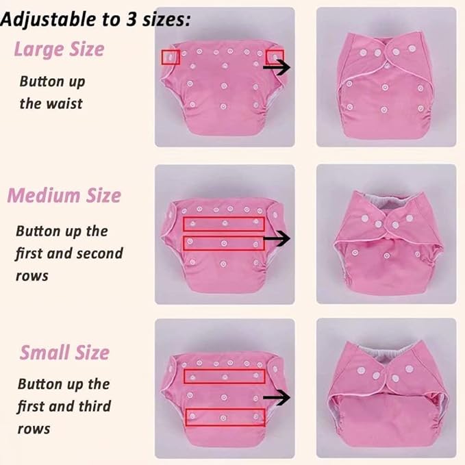 Baby Cloth Diapers Washable Reusable Diapers for Baby Girls and Boys, One Size Adjustable 7 Pack with 7 Inserts and 1 Storage Bag