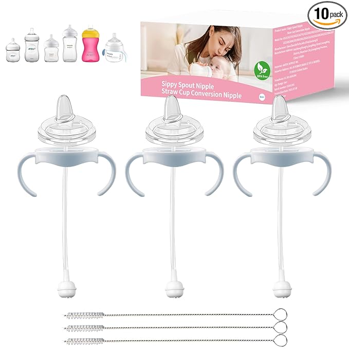Sippy Cup Conversion Kit Compatible for Philips Avent Natural Baby Bottle, Weighted Sippy Cup Transition Kit with Handles for Kids, [Variable Flow] [Spill-Proof] [BPA-Free], 6m+