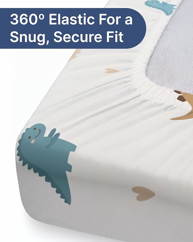 2-Pack Mini Crib Sheets Fitted - Pack N Play Sheets for Pack and Play Mattress - Stretchy Soft Microfiber Playard Bedding - Mini Toddler Bed Cover for Boys & Girls - Oeko-Tex - 38 x 24in, Cute Dinos