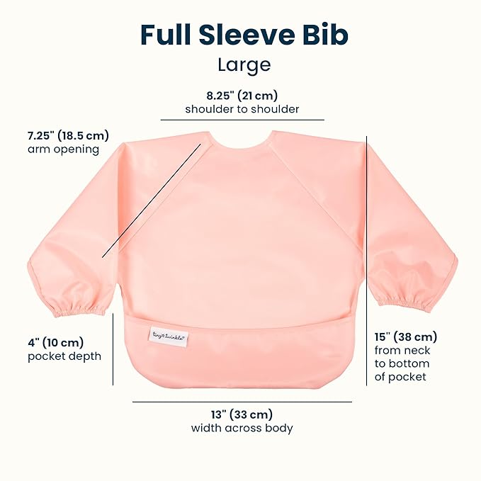 Tiny Twinkle Long Sleeve Bib for Babies & Toddlers | 2-Pack Waterproof Smock Bib for Eating | Machine Washable & Mess-Proof Feeding Essentials | Newborn Shower Gift (Peach Terracotta,6–24M)