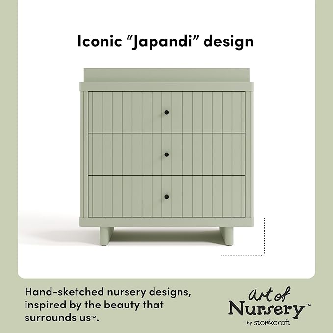 Storkcraft Kyoto 3 Drawer Chest with Topper (Sage) - GREENGUARD Gold Certified, Nursery & Kids' Bedroom Wood Chest, Interlocking Drawer System, and Easy Assembly with Pre-Installed Tracks
