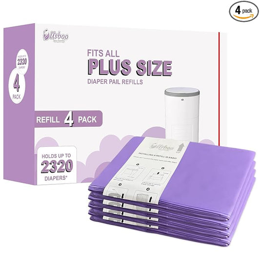 USBOO Refills Compatible with Dekor Plus Diaper Pail,4 Pack Disposable Diaper Pail Refills, Easy to Replace and Dispose Diaper Trash Bags, Holds up to 2320 Diapers,Lavender Scent