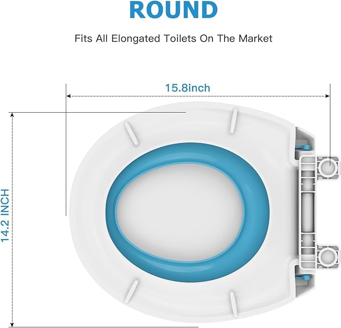 Round Toilet Seat with Built in Potty Training Seat, Potty Training Toilet Seat for Toddlers, Magnetic Kids Seat and Cover, Slow Close and Never Loosen, Fits both Adult and Child, Blue Round
