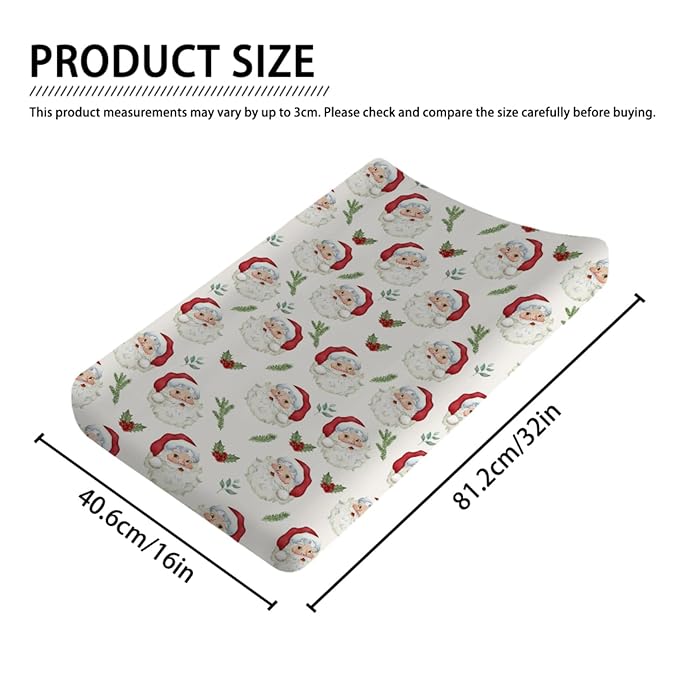 Funny Santa Claus Changing Pad Covers Christmas Cherry Fir Leaves Diaper Changing Table Sheets Cover for Baby Boys Girls Winter Soft Breathable Stretchy Baby Changing Pad Mats 32''x16''