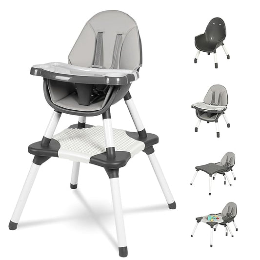Gofirst 6 in 1 Baby High Chair,Convertible High Chairs for Babies and Toddlers/Booster Seat/Table and Chair Set,Babies Feeding Chair/5-Point Harness,4-Position Removable Tray&PU Cushion Baby Highchair