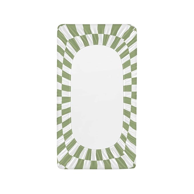 Sage Green Checkered Changing Pad Cover for Baby Girls Boys Cartoon Breathable Diaper Change Table Sheet Soft Stretchy Cute Change Table Mat Cover Fit 32x16
