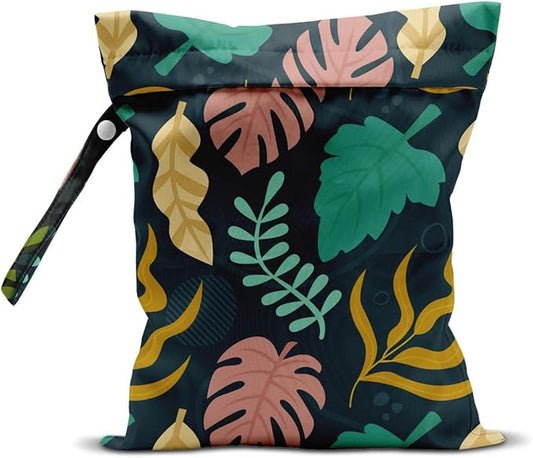 Wet Dry Wet Bag for Swimsuit Towel Baby Travel Cloth Diapers Beach Gym Toiletries Makeup Storage Bag Summer Vacation Essential Holiday Tropical Palm Leaf
