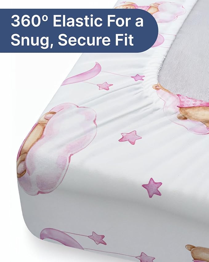 Pack and Play Sheets Fitted - 2 Pack Mini Crib Sheets for Pack N Play Mattress - Unisex Playard Microfiber Bedding for Boys & Girls - Soft, Breathable & Wrinkle Free - Oeko-Tex, 38 x 26in - Dream Bear