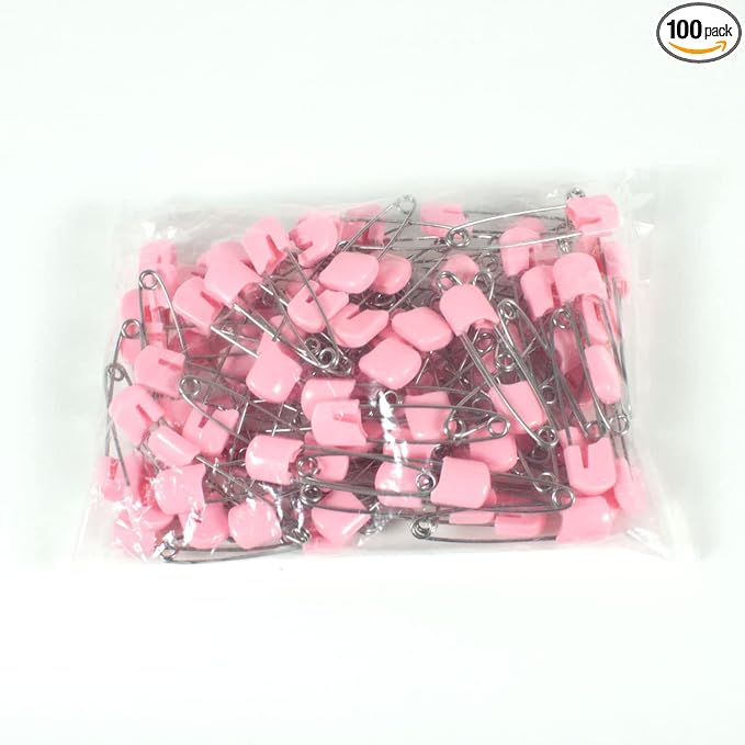 OsoCozy Cloth Diaper Nappy Pins 100 Packs - 100 Stainless Steel Safety Pins with Locking Plastic Heads. Durable, Safe and Cute 2.2 Inches Long (Pink)