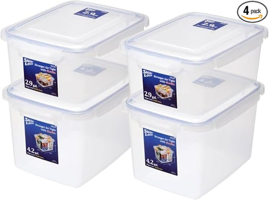 Lustroware Jumbo 8-Pieces Food Storage Container Set with Lids – Airtight, BPA-Free, Stackable, 2.9 & 4.2 Gallon – Large Capacity Kitchen Organizer with 4-Side Locking Lids, Made in Japan