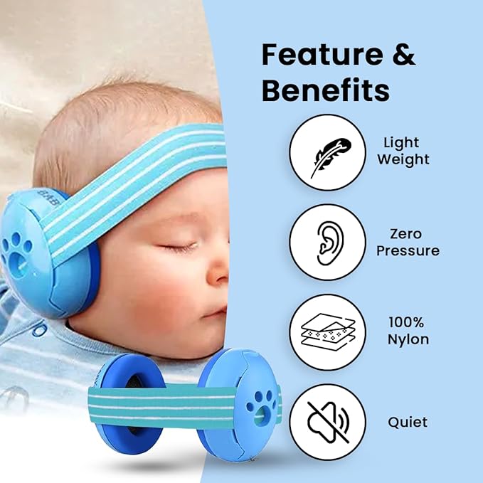 Baby Hearing Protection | Noise Canceling Ear muffs for Babies up to 18 months with Elastic Headband | Baby Airplane Essentials | Headphones for Noise reduction
